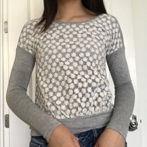 Girls Gray Lace Long-sleeve Top